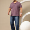 Sztori Plus Size Striped Printed Polo Collar Pure Cotton T-shirt