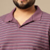 Sztori Plus Size Striped Printed Polo Collar Pure Cotton T-shirt