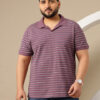 Sztori Plus Size Striped Printed Polo Collar Pure Cotton T-shirt