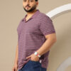 Sztori Plus Size Striped Printed Polo Collar Pure Cotton T-shirt