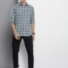 The Indian Garage Co Men Grey & White Checked Cotton Casual Shirt
