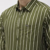 The Indian Garage Co Men Olive Green & White Slim Fit Striped Casual Shirt