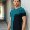 The Indian Garage Co Men Teal Blue Navy Blue Colourblocked Round Neck T-shirt