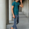 The Indian Garage Co Men Teal Blue Navy Blue Colourblocked Round Neck T-shirt