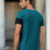 The Indian Garage Co Men Teal Blue Navy Blue Colourblocked Round Neck T-shirt
