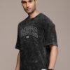The Roadster Life Co. Brand Logo Printed Drop-Shoulder Sleeves Washed Pure Cotton T-shirt