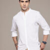 The Roadster Lifestyle Co. Solid Band Collar Casual Shirt