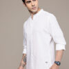 The Roadster Lifestyle Co. Solid Band Collar Casual Shirt
