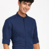 Turtle Band Collar Relaxed Slim Fit Linen Cotton Formal Shirt