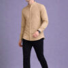 UNITED DENIM Cotton Band Collar Beige Shirt