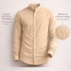 UNITED DENIM Cotton Band Collar Beige Shirt