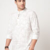 VASTRADO Dotted Leaf Printed Band Collar Cotton Straight Short Kurta