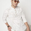 VASTRADO Dotted Leaf Printed Band Collar Cotton Straight Short Kurta