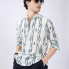 VASTRADO Men Chevron Striped Mandarin Collar Pure Cotton Fusion Short Kurta