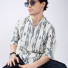 VASTRADO Men Chevron Striped Mandarin Collar Pure Cotton Fusion Short Kurta