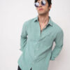 VASTRADO Men Classic Slim Fit Green Slub Textured Shirt
