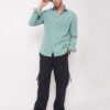 VASTRADO Men Classic Slim Fit Green Slub Textured Shirt