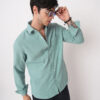 VASTRADO Men Classic Slim Fit Green Slub Textured Shirt