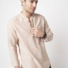 VASTRADO Striped Band Collar Cotton Straight Short Kurta