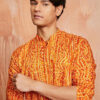 VASTRAMAY Bandhani Printed Mandarin Collar Straight Kurta
