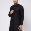 VASTRAMAY Men Black Solid Linen Straight Kurta