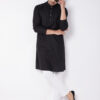 VASTRAMAY Men Black Solid Linen Straight Kurta